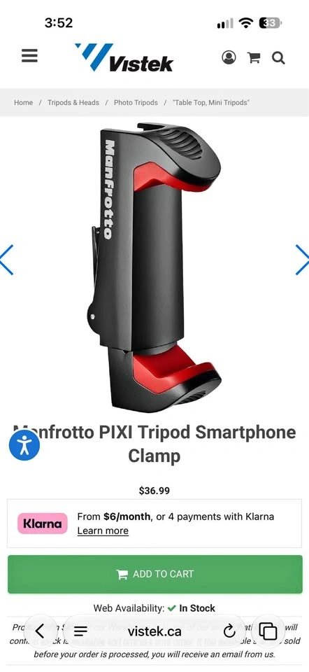 Manfrotto PIXI Tripod Smartphone Clamp