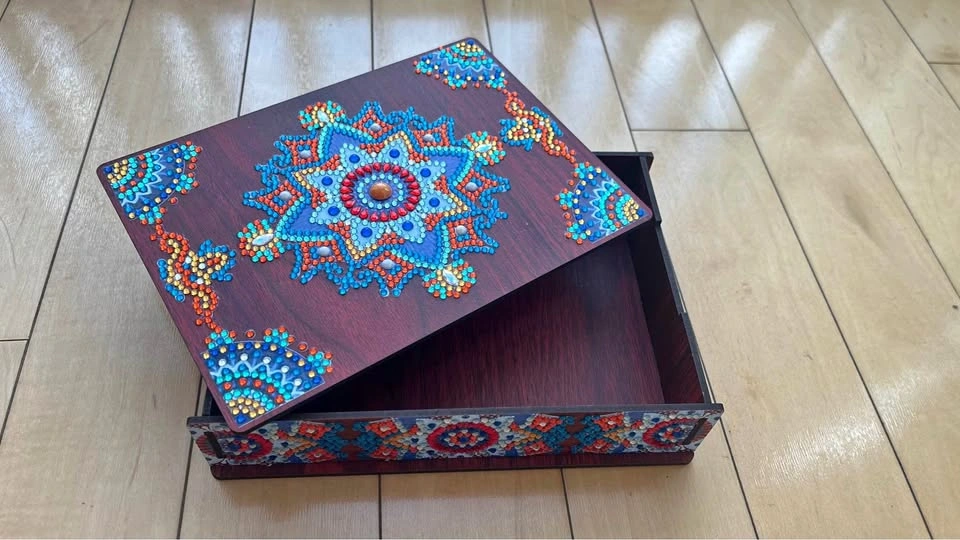 Handmade wooden mandala jewelry box