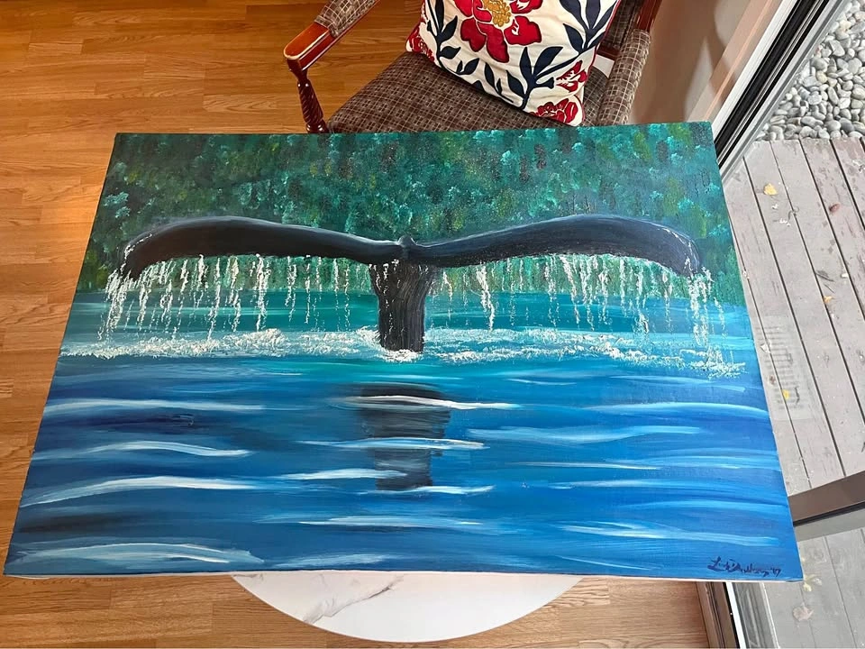 Original Oil Painting, Humpback Whale Tail, 36" x 25", '87
