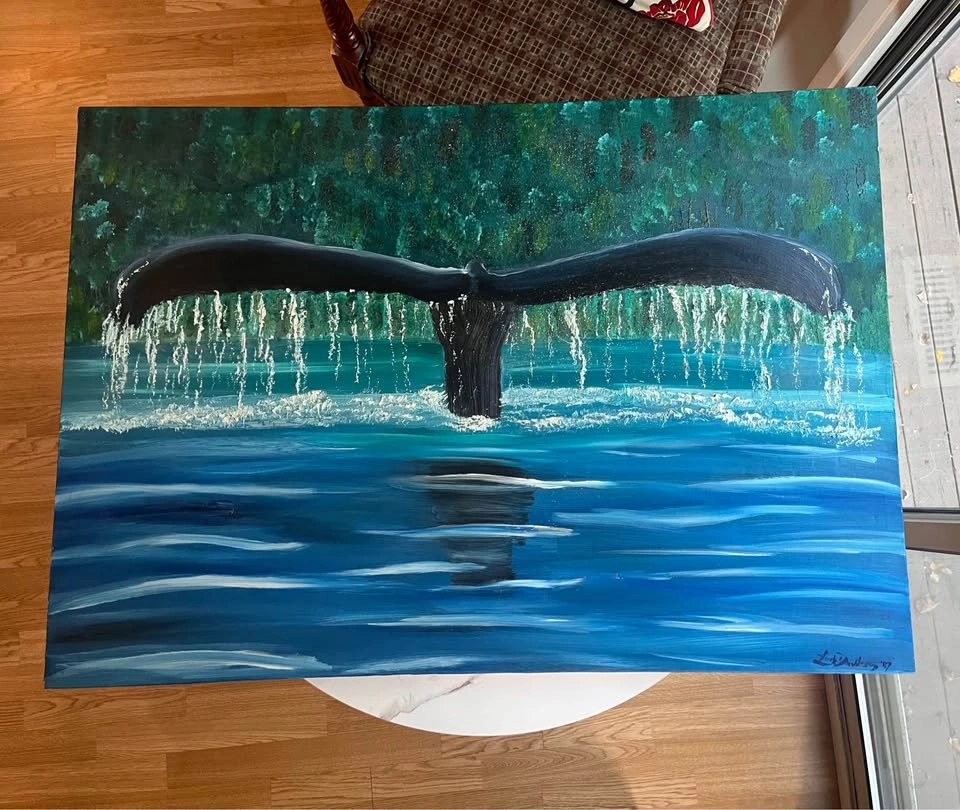 Original Oil Painting, Humpback Whale Tail, 36" x 25", '87 - photo 2