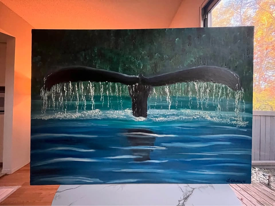 Original Oil Painting, Humpback Whale Tail, 36" x 25", '87 - photo 3