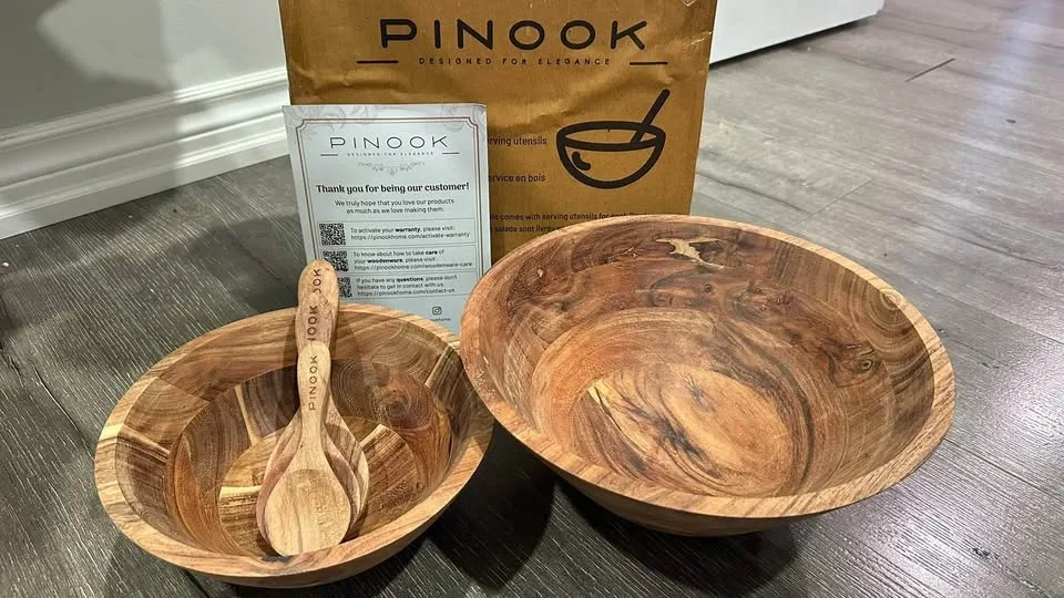 Pinook 9-Piece Wooden Serving Bowls & Utensils Set - photo 3
