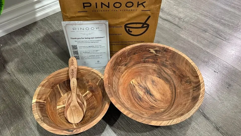 Pinook 9-Piece Wooden Serving Bowls & Utensils Set - photo 4