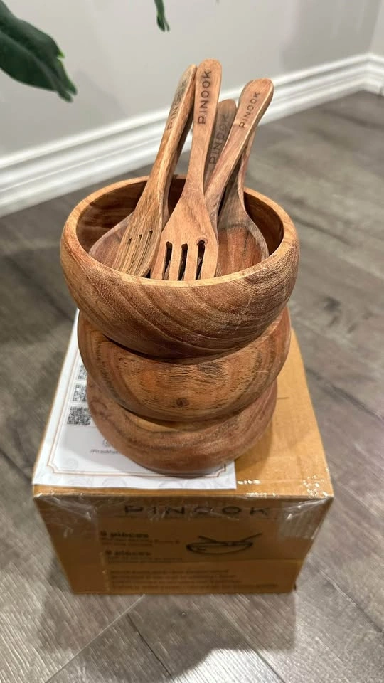 Pinook 9-Piece Wooden Serving Bowls & Utensils Set - photo 5