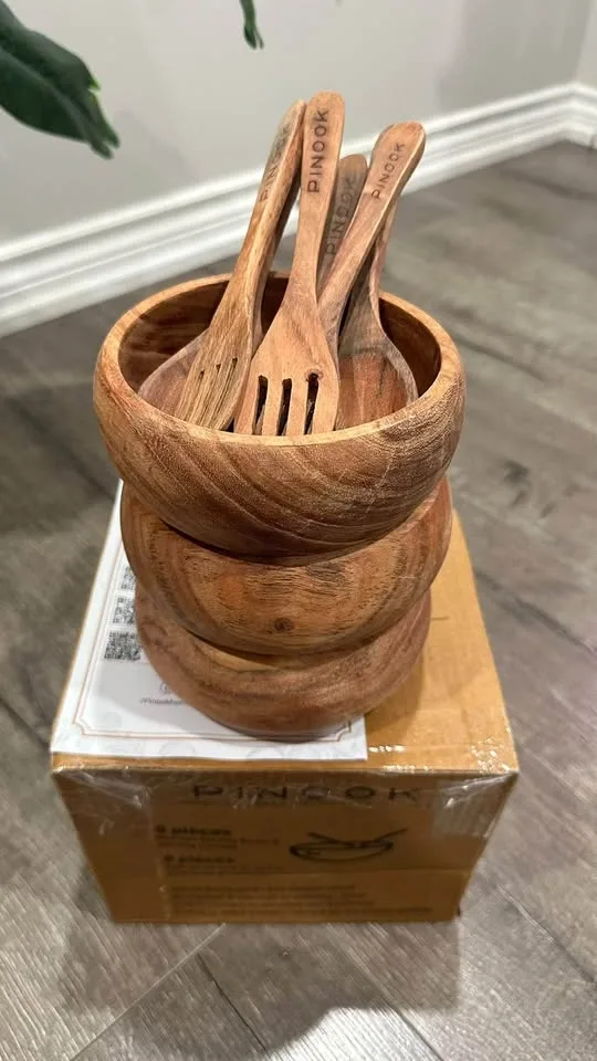 Pinook 9-Piece Wooden Serving Bowls & Utensils Set - photo 5