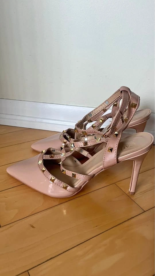 Studded Beige Strappy Heels