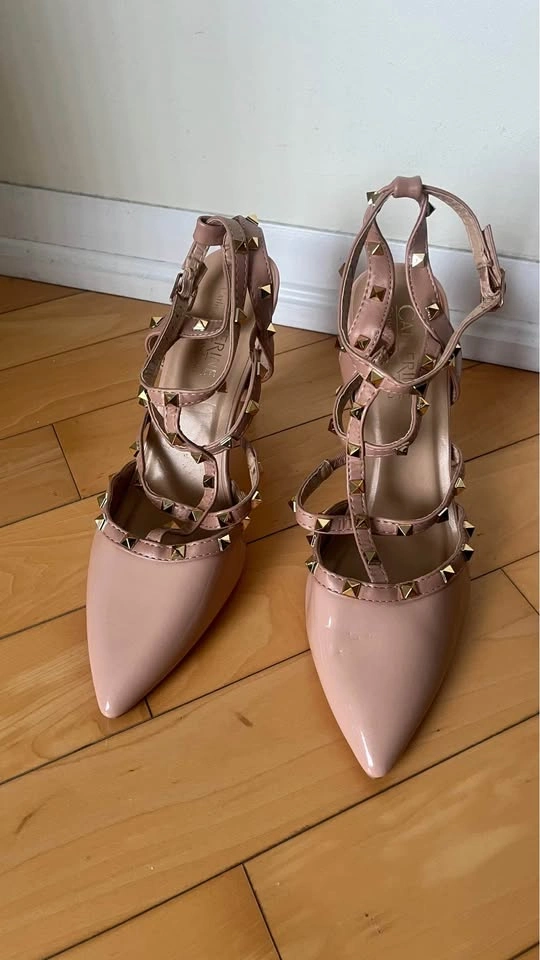Studded Beige Strappy Heels - photo 2