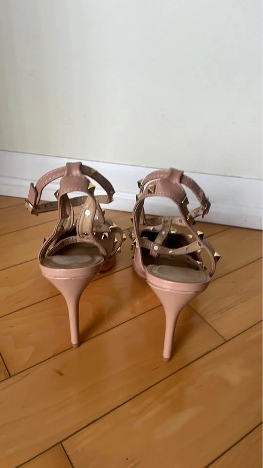 Studded Beige Strappy Heels - photo 3