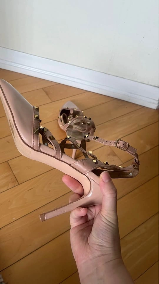 Studded Beige Strappy Heels - photo 5