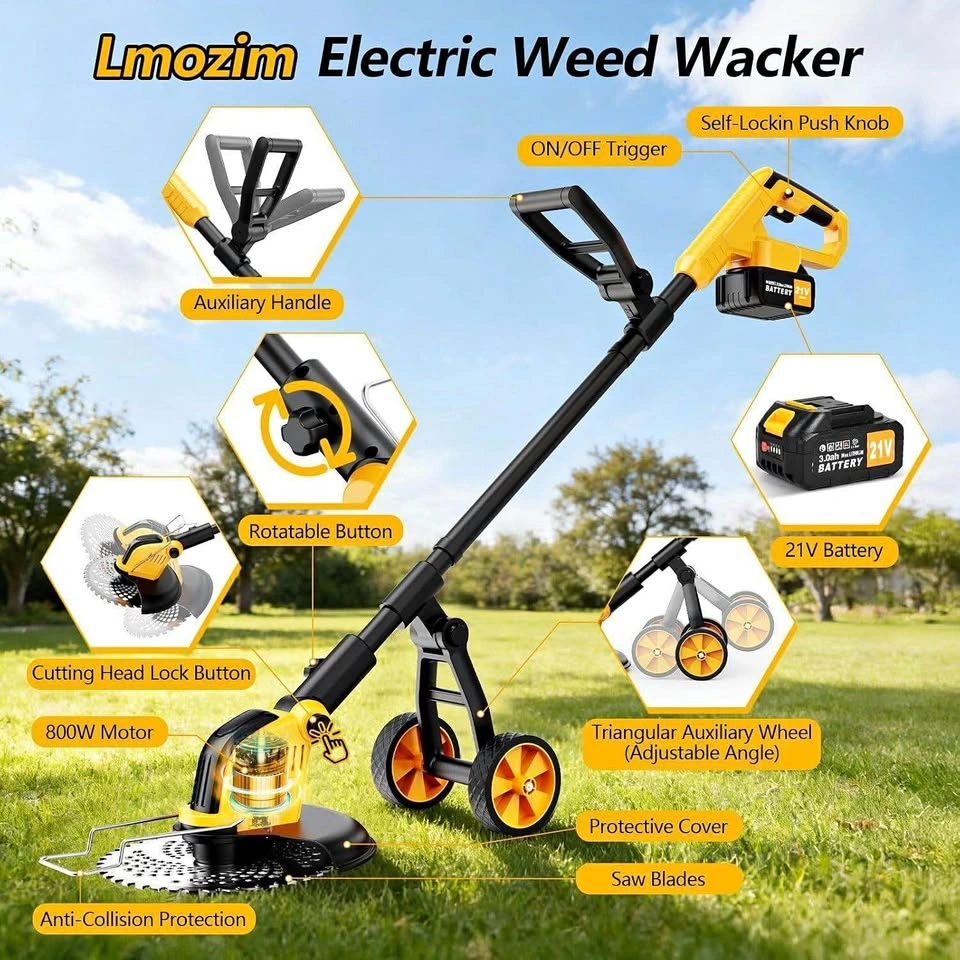 12" Brushless Cordless Weed Wacker w/ Wheels – 800W, 6000mAh
