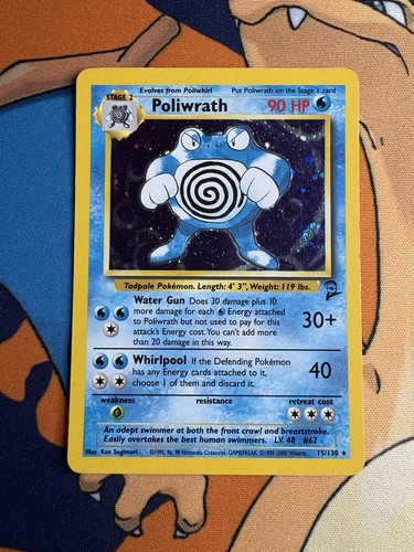 2000 Poliwrath Base Set 2 15/130 Unlimited Holo Rare LP