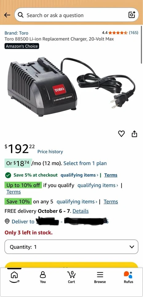 Toro 88500 Li-ion Replacement Charger
