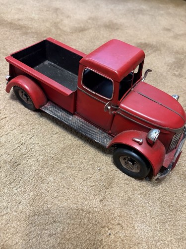 Vintage Style Red Metal Pickup Truck Model Decor Collectible