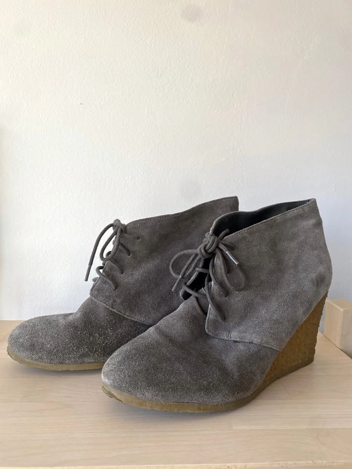 Genuine Suede Wedge Ankle Booties – Grey – Size 8