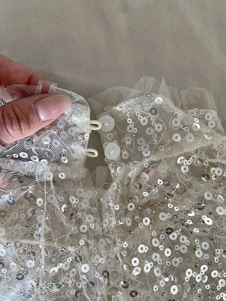 Zara White Sequin Mesh Top – Size S