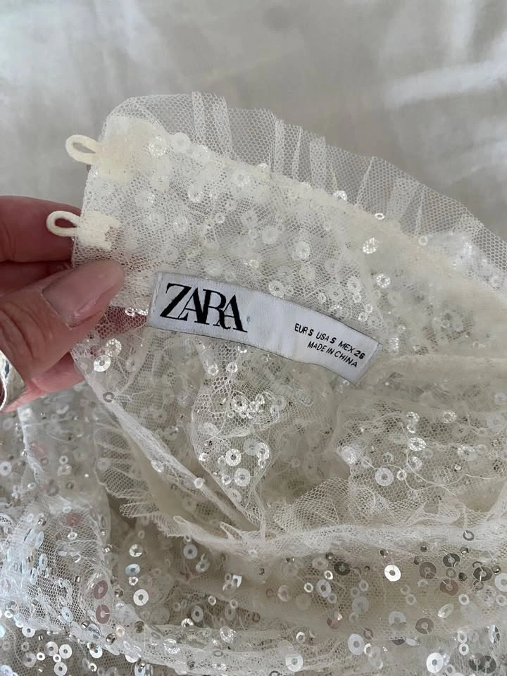 Zara White Sequin Mesh Top – Size S - photo 3
