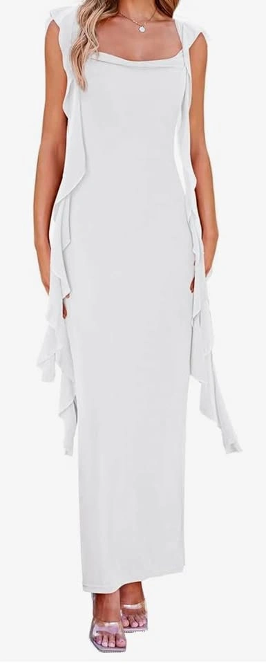 Women's Wedding Guest Dress, Sleeveless, Ruffle, Formal Cocktail