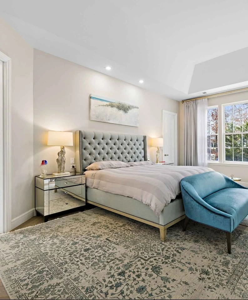 Bedroom set bed frame two nightstands and carpet