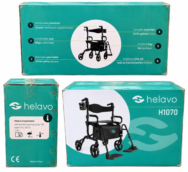 Helavo H1070 2-in-1 Rollator & Transport Chair – New/Open Box - photo 3