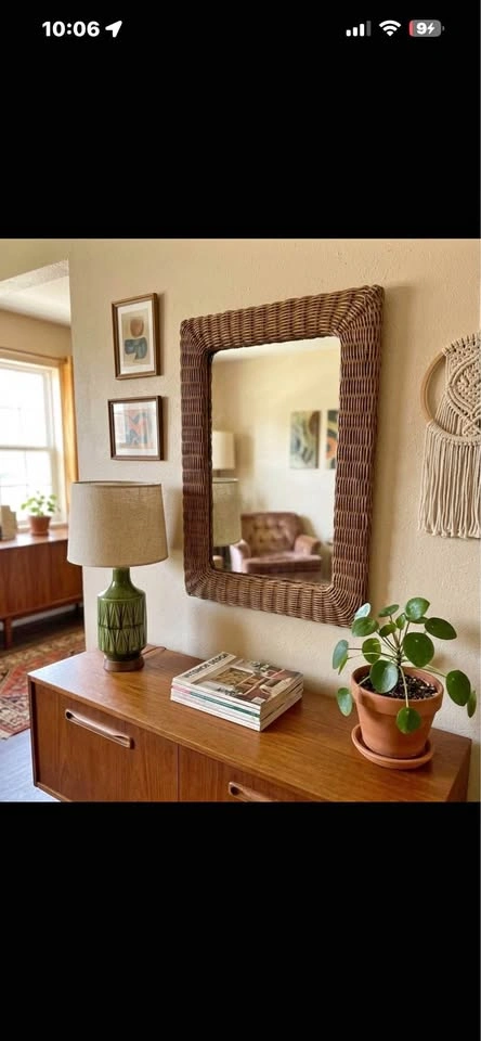Vintage Mid-Century Woven Rattan Mirror (Late 50s / Early 60s)