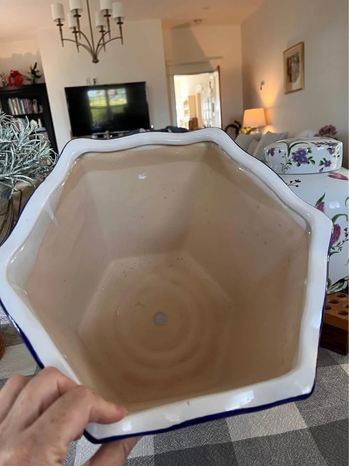 Blue and White Floral Ceramic Scalloped Planter - photo 2