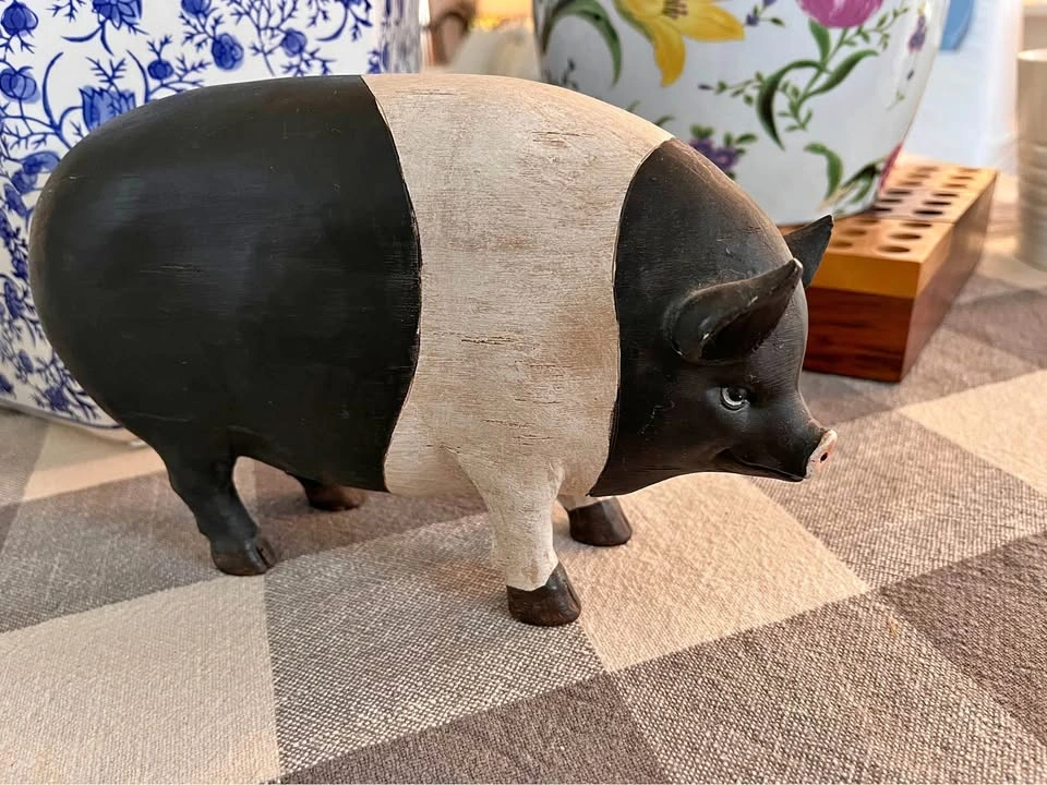 Rustic Folk Art Pig and Cow Figurines