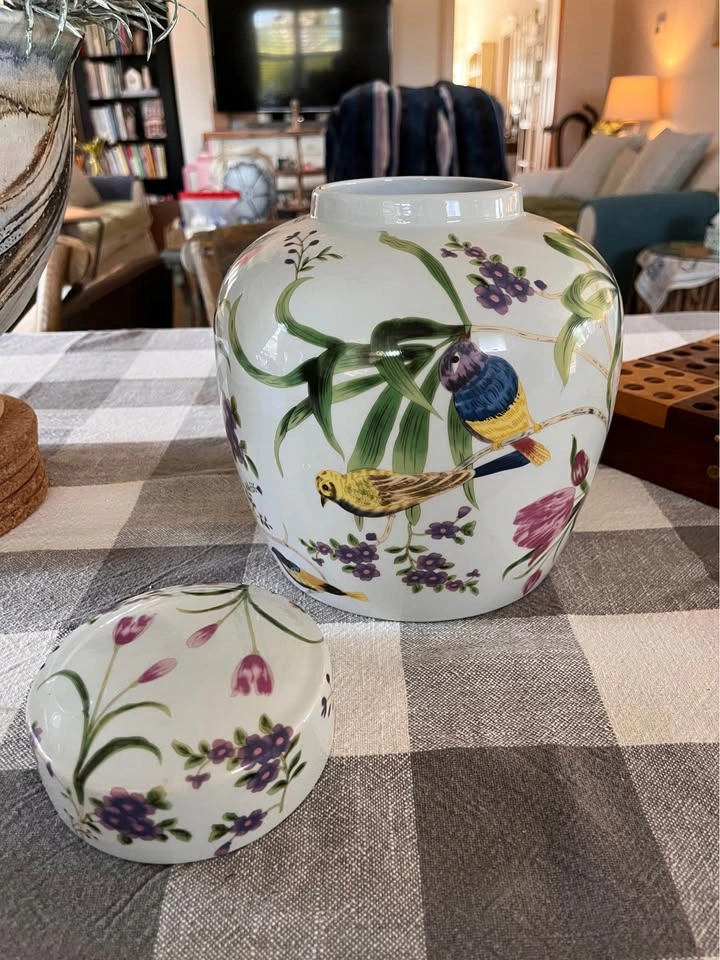 Ceramic Bird and Floral Ginger Jar with Lid - photo 2