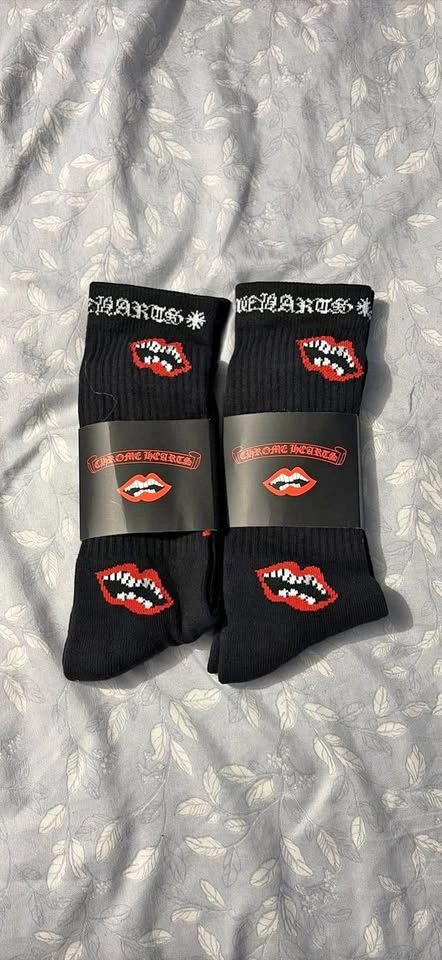 Chrome Hearts x Matty Boy Chomper Lips Socks - Black - Size L