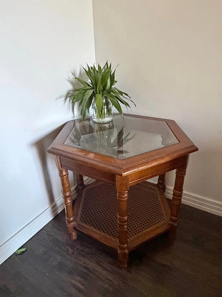 Wooden Glass-Top Side Table / End Table