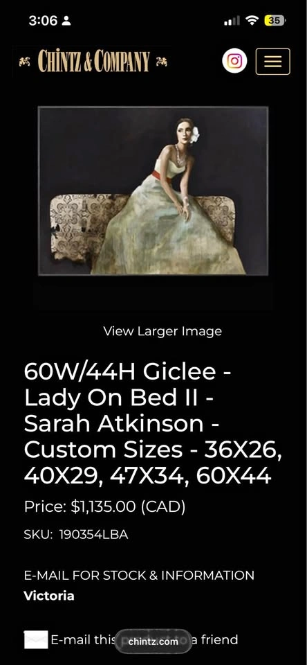 Sarah Atkinson "Lady On Bed II" Large Giclée Canvas, 60" x 44"