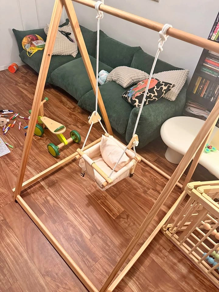 Wooden Indoor Baby / Toddler Swing Set with Canvas Bucket Seat