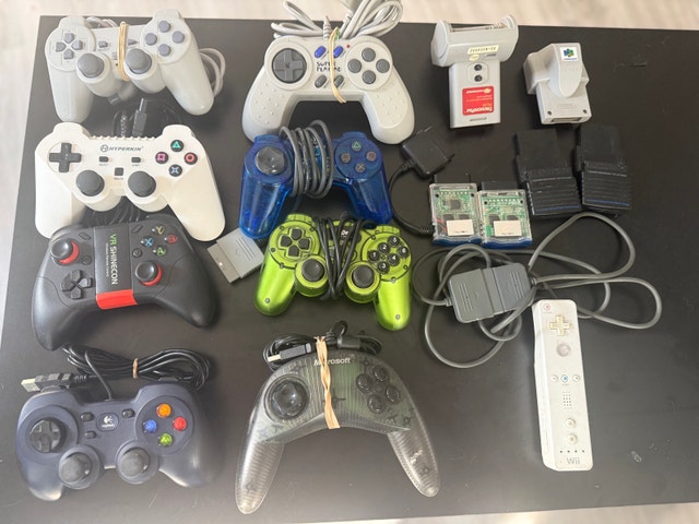 Various controllers and video game accessories
