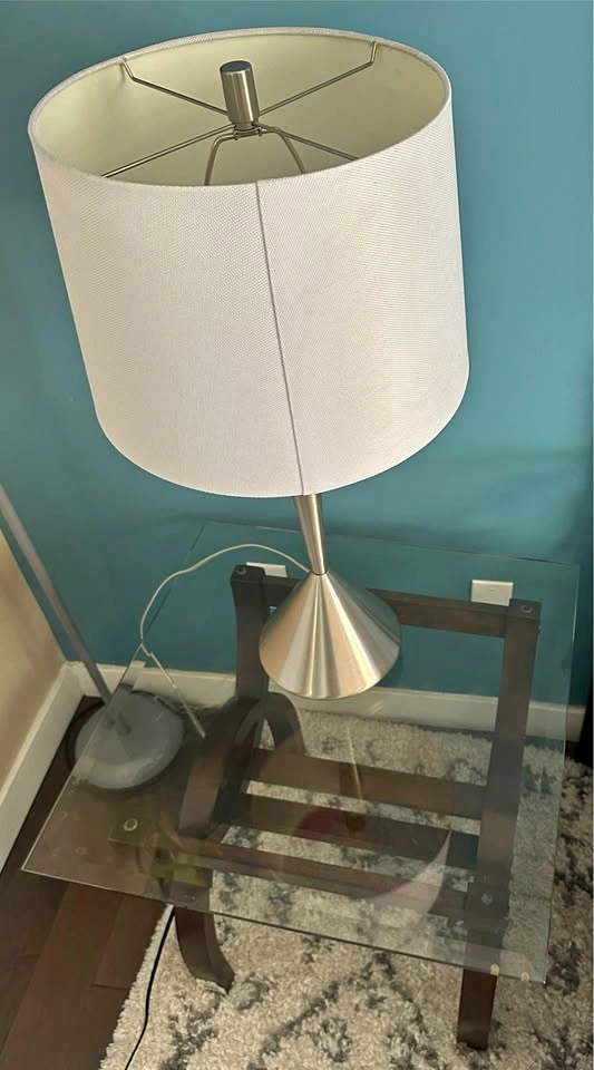 Glass end table with lamp