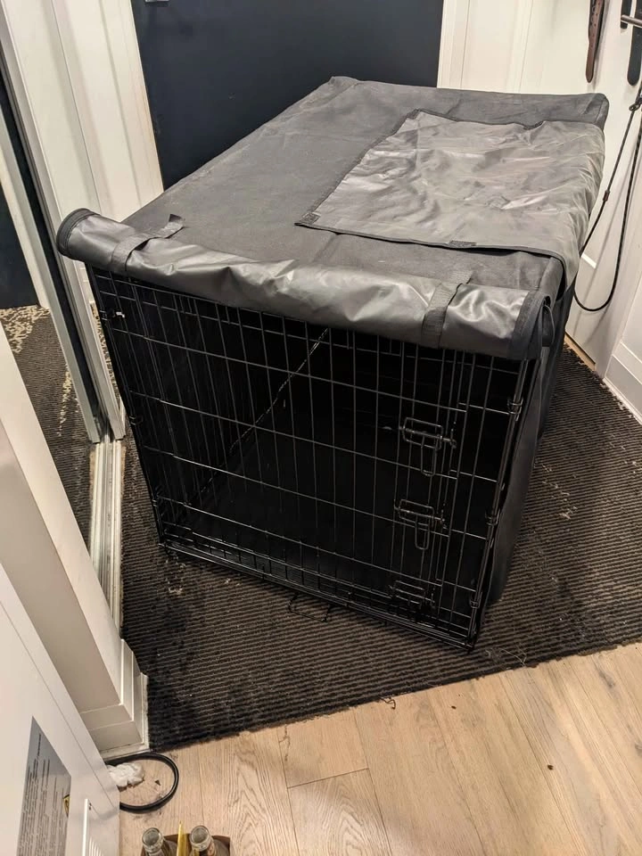 Black Metal Dog Crate with Fabric Cover - photo 4