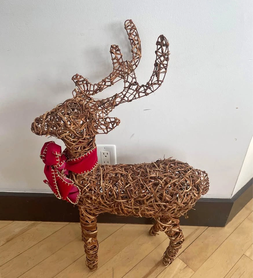 32” tall total height wicker reindeer