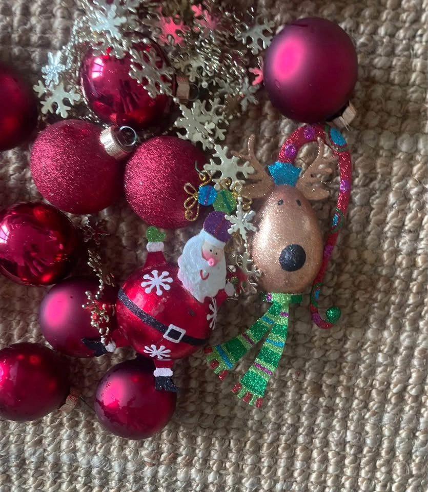 Lot of red Christmas ornaments, star tree topper - photo 2