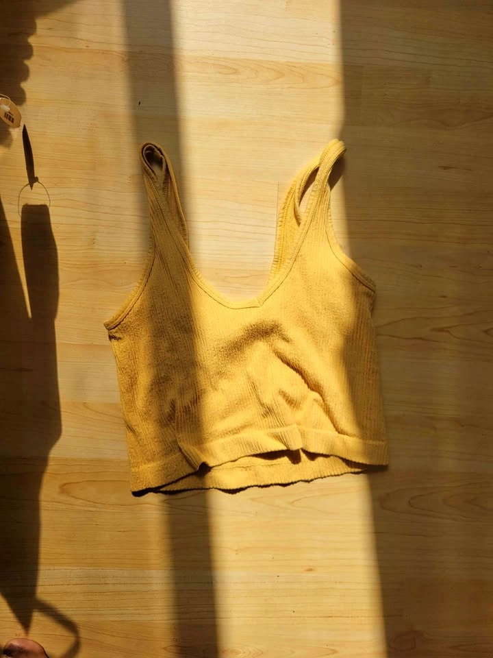 Yellow Ribbed Crop Tank Top - Size L