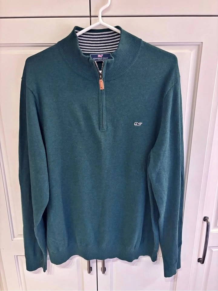 Vineyard Vines Men’s Forest Green Quarter-Zip Sweater large
