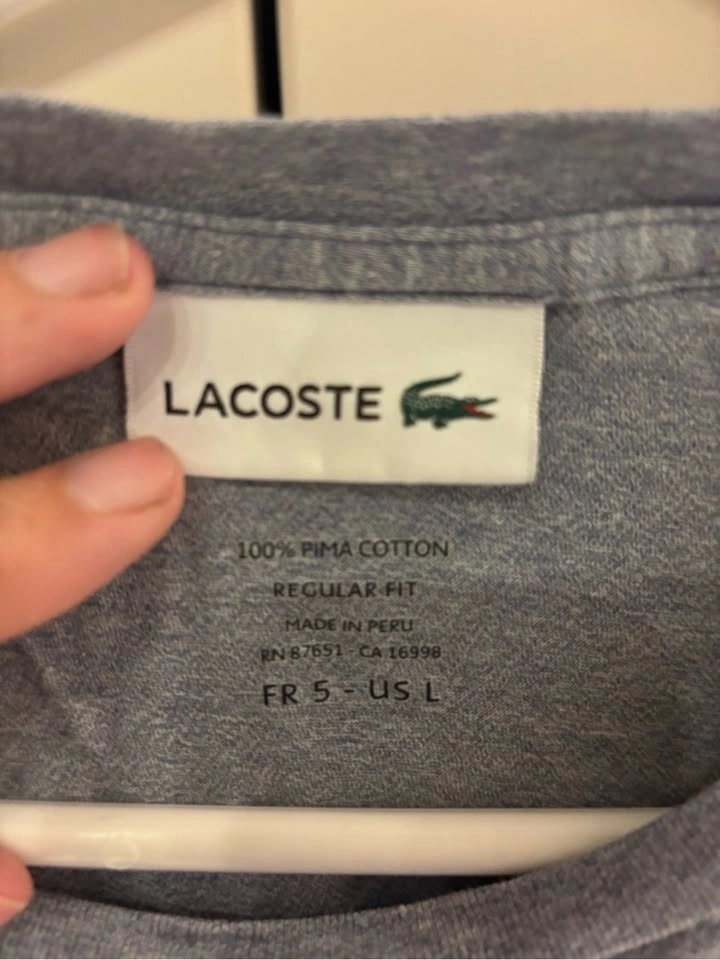 Lacoste Men's Light Blue/grey Crew Neck Tee large - photo 3