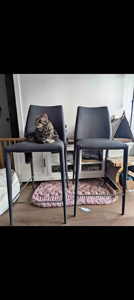 Pair of Grey Faux Leather Bar Stools
