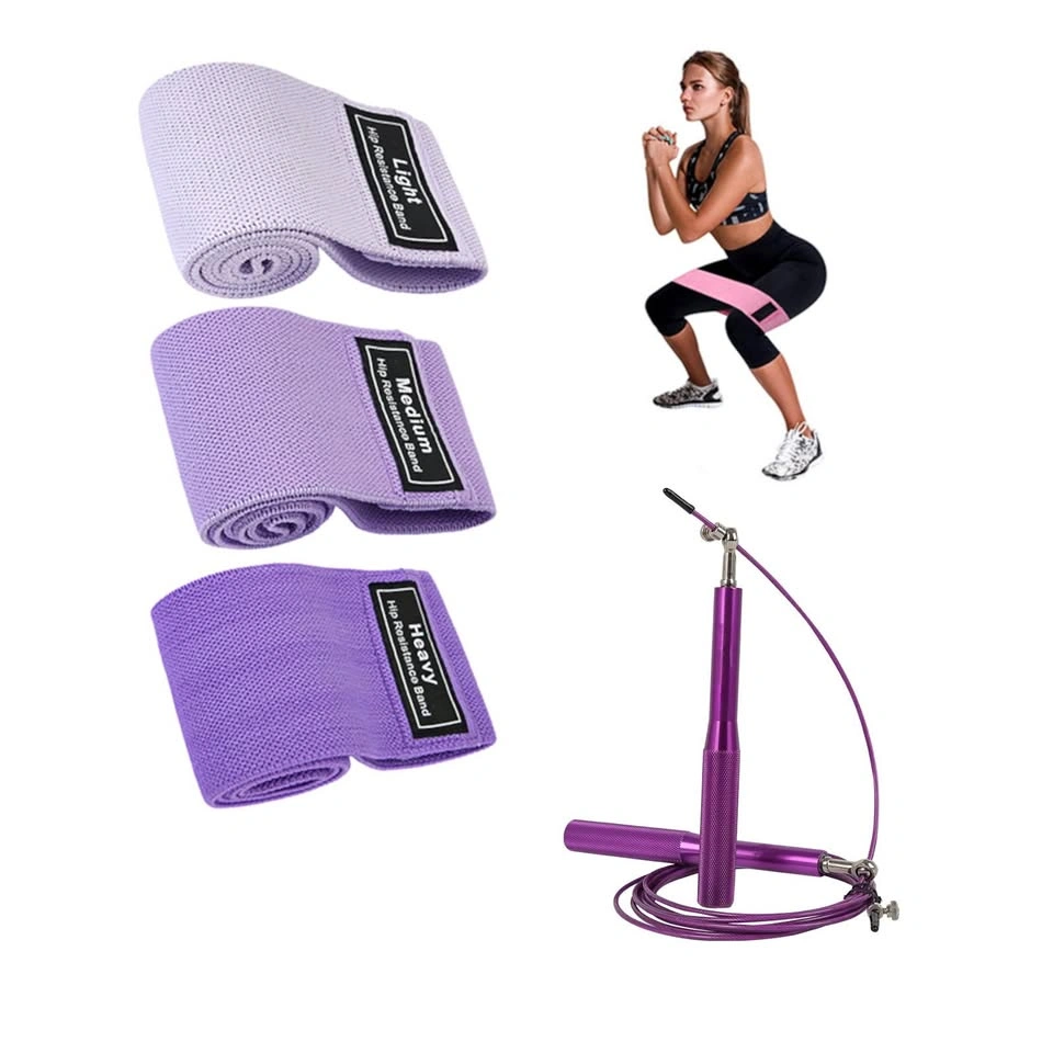 Brand New 3 Pack Fabric Resistance Bands Set with Jump Rope
