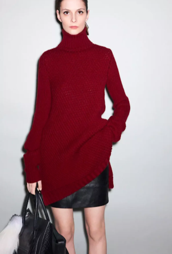 Celine Phoebe Philo Cashmere Turtleneck Bias Rib Long Knit Dress