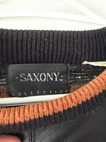 Vintage Saxony Men's Knit Leather Crewneck Sweater Size XL - photo 3