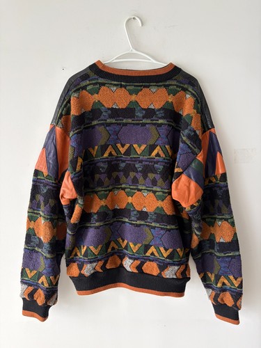 Vintage Saxony Men's Knit Leather Crewneck Sweater Size XL - photo 5