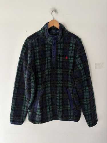 Polo Ralph Lauren Sherpa Plaid 1/2 Snap Fleece Pullover Size L