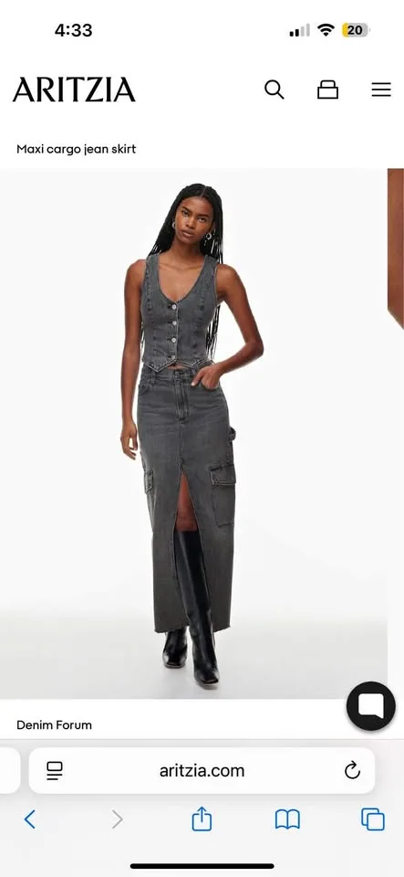 Aritzia Denim Forum '90s Maxi Cargo Jean Skirt 24 NWT thumbnail