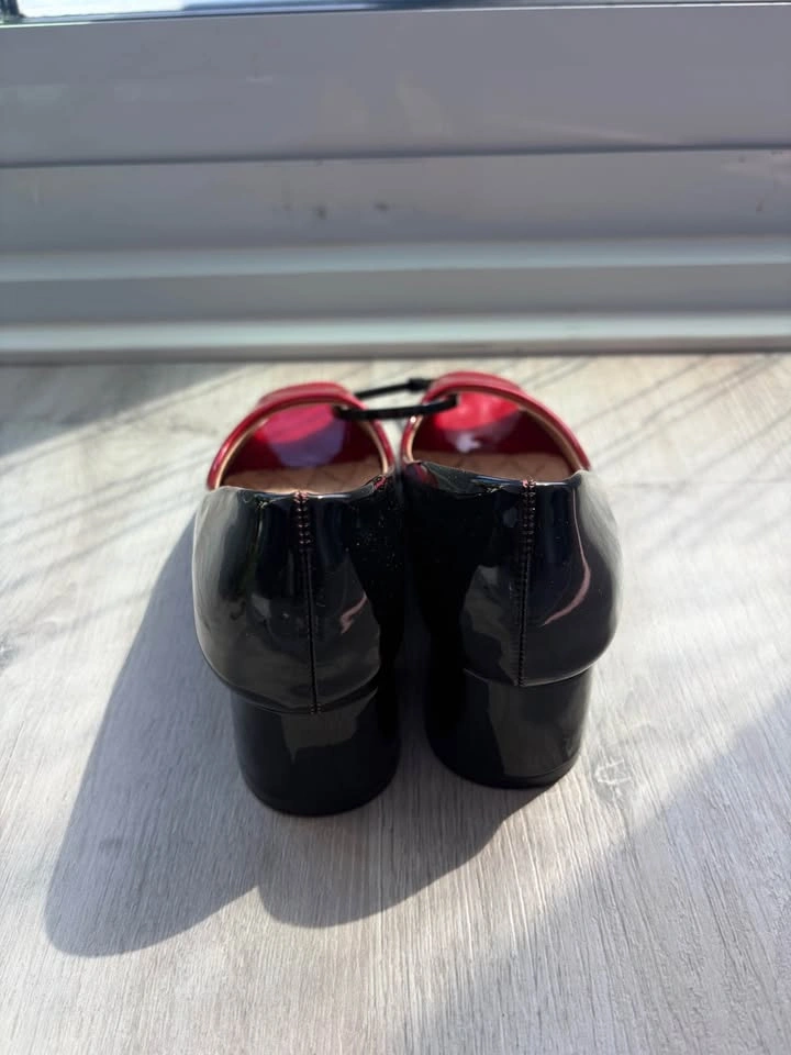 Luna Ombre Red and Black Peep Toe Block Heels - photo 3