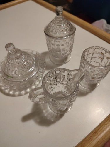 Vintage Miniature Clear Pressed Glass Creamer & Sugar Set