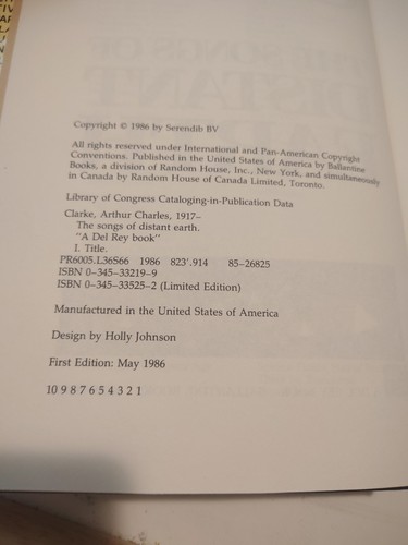 The Songs of Distant Earth by Arthur C. Clarke 1986 HCDJ - photo 5