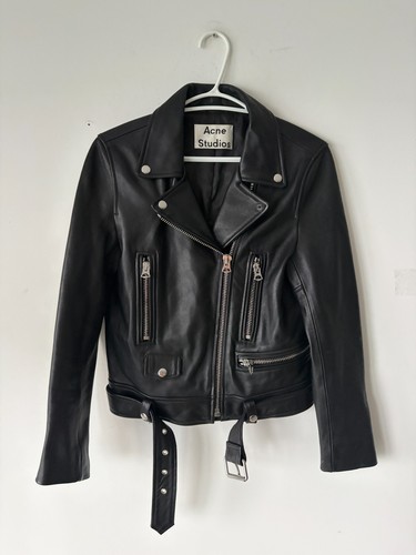 Acne Studios Women's Mock Sheepskin Leather Moto Jacket Size M - photo 2